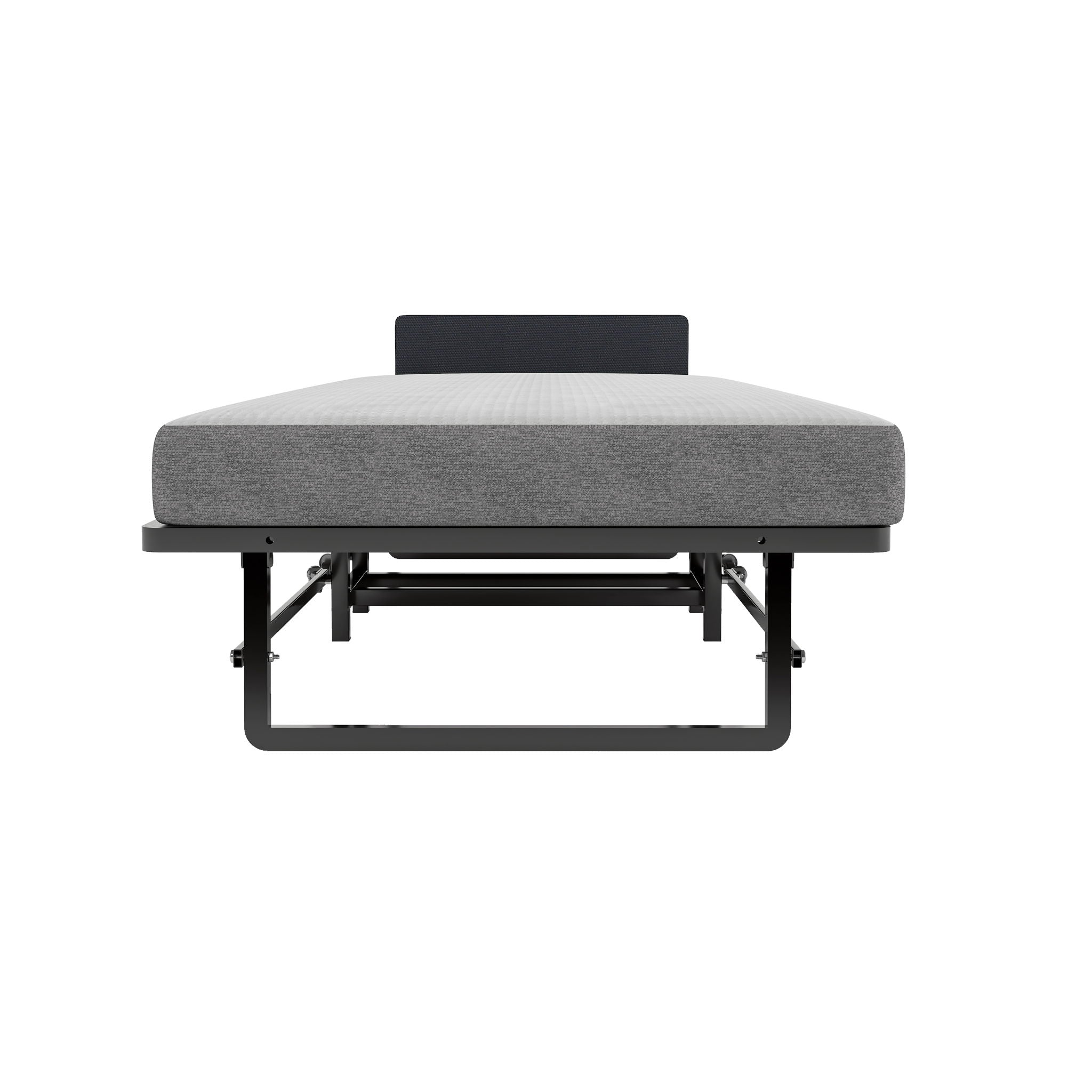 Modern Metal Folding Bed Frame With Foam Mattress, Easy Storage &amp; Mobility - Black