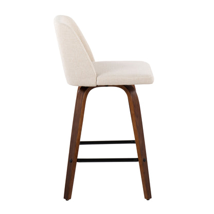 Toriano - Mid Century Modern Fixed Height Counter Stool &amp; Square Footrest (Set of 2)