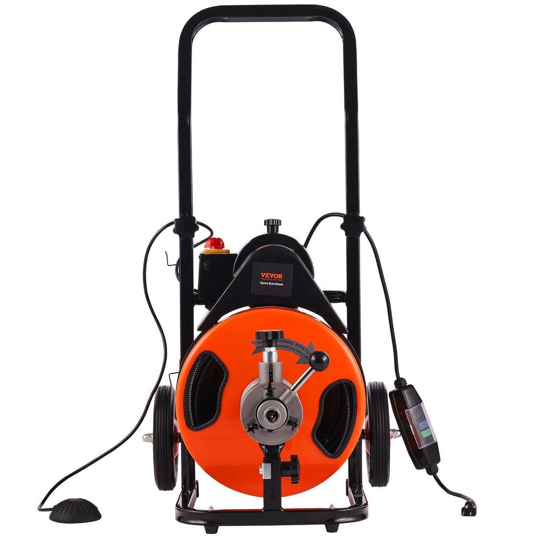 Drain Cleaning Machine 100Ft X 3/8&quot; Auto Feed Sewer Snake - Orange