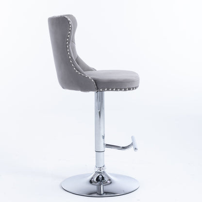 Swivel Velvet Barstools Adjusatble Seat Height From 25-33&quot;, Modern Upholstered Chrome Base Bar Stools With Backs Comfortable Tufted For Home Pub And Kitchen Island (Set of 2)
