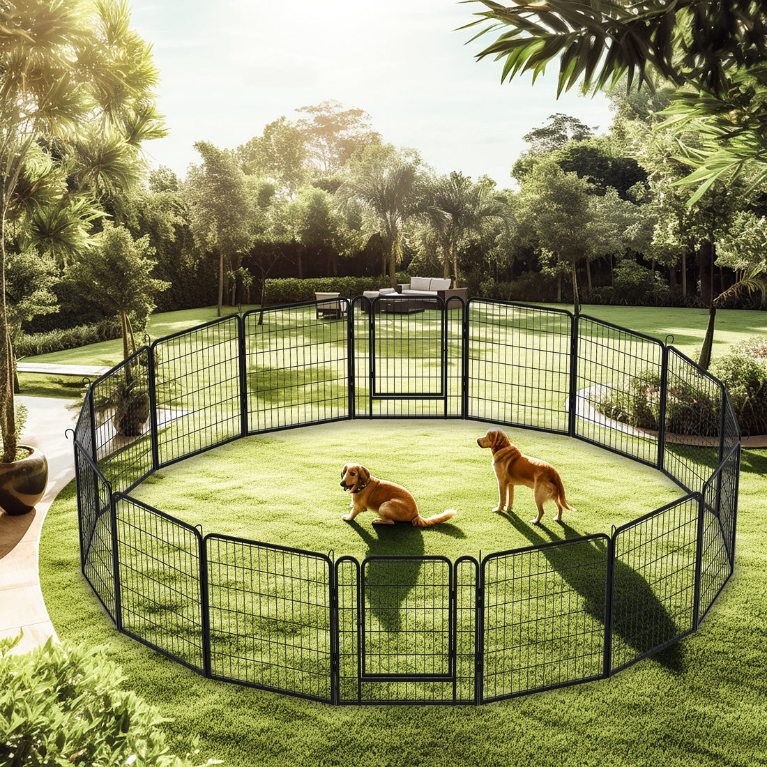 108.27&quot; 16 Panels Heavy Duty Metal Playpen With Door, Dog Fence Pet Exercise Pen For Outdoor - Black