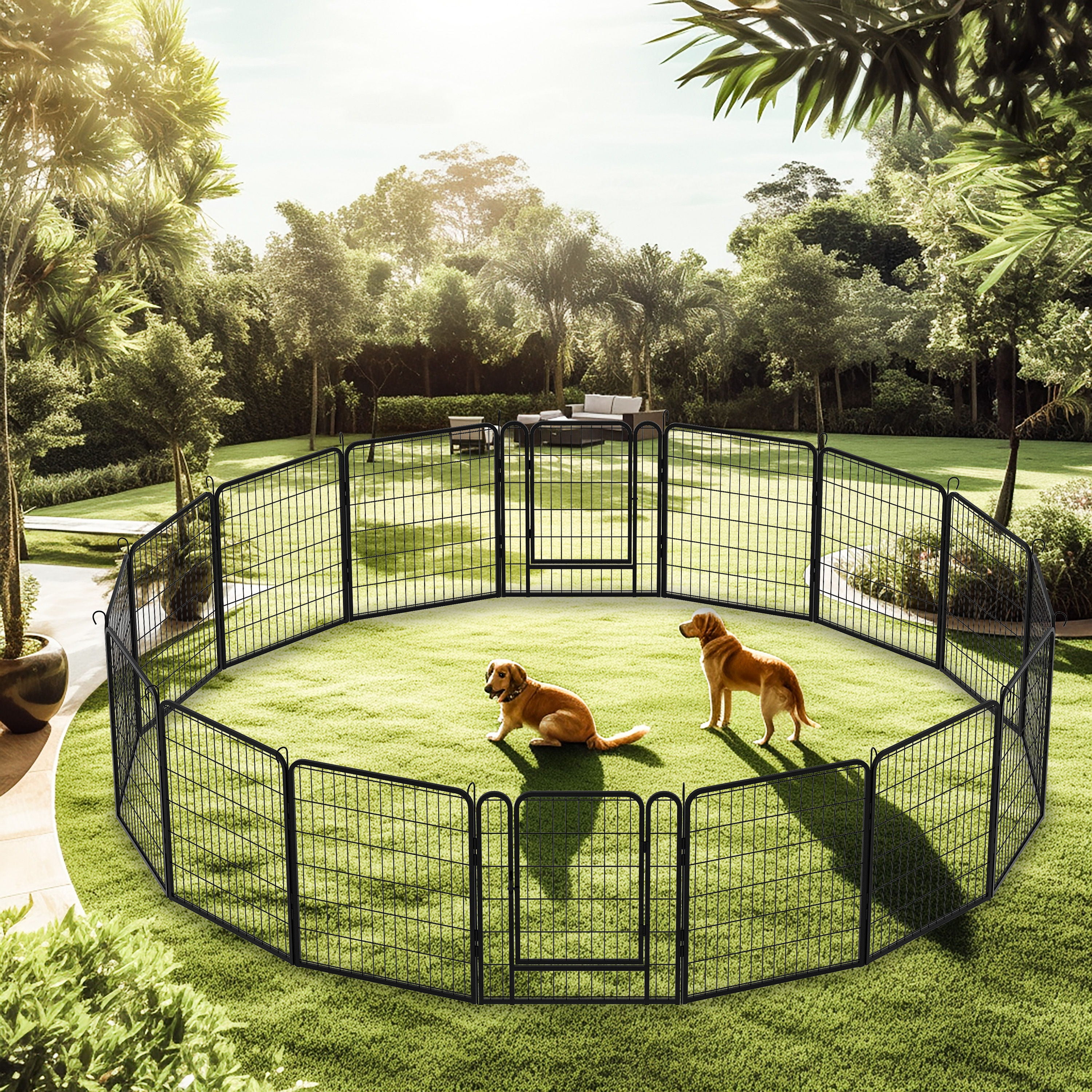 108.27&quot; 16 Panels Heavy Duty Metal Playpen With Door, Dog Fence Pet Exercise Pen For Outdoor - Black