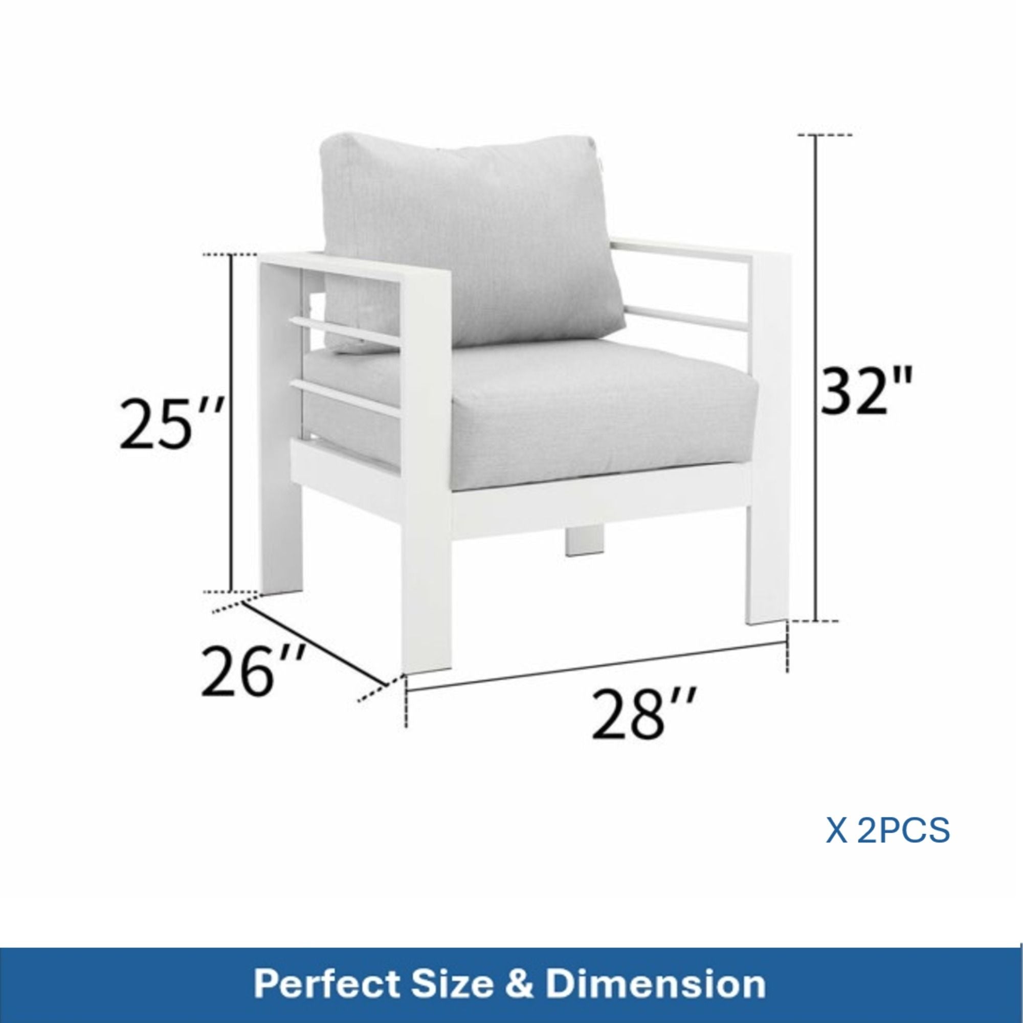 Modern All-Weather Patio Armchairs &amp; Thick Cushions (Set of 2)