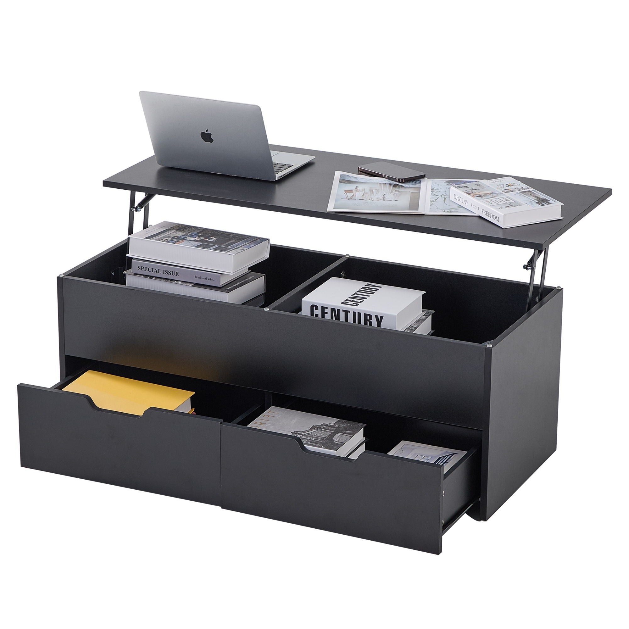 Lift-Top Coffee Table With Storage Center Tables Hidden Compartment &amp; 2 Drawers, Sofa Table For Living Room - Black