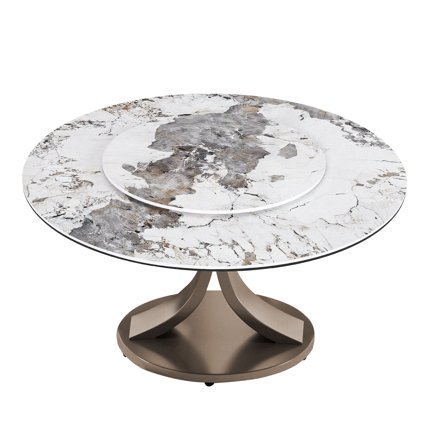 Modern Round Dining Table With 360° Rotating Lazy Susan Scratch &amp; Chairs