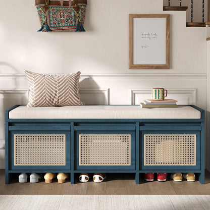 Entryway Shoe Bench With Drawers &amp; Button Tufted Cushion