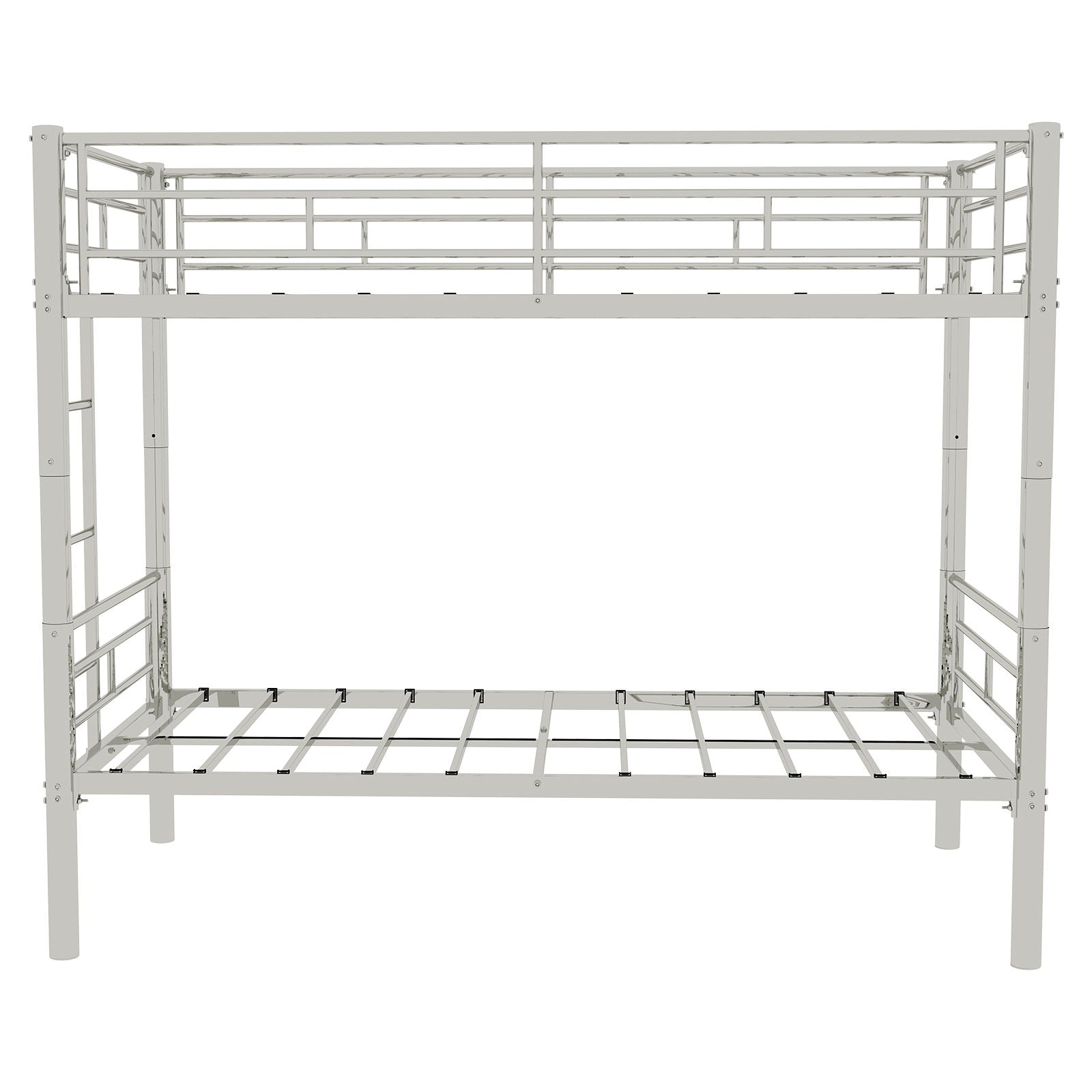 Metal Bunk Bed For Kids, Convertible Bedframe With Ladders &amp; Guardrail