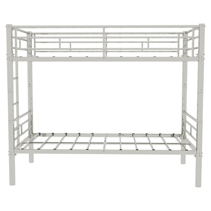 Metal Bunk Bed For Kids, Convertible Bedframe With Ladders &amp; Guardrail
