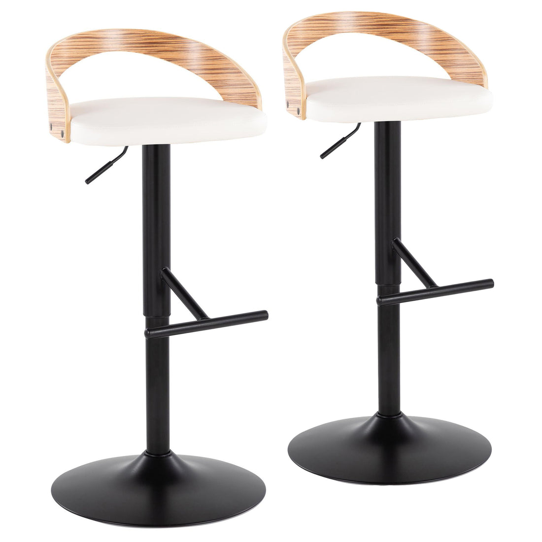 Grotto - Contemporary Adjustable Barstool With Swivel &amp; Straight T Footrest (Set of 2)