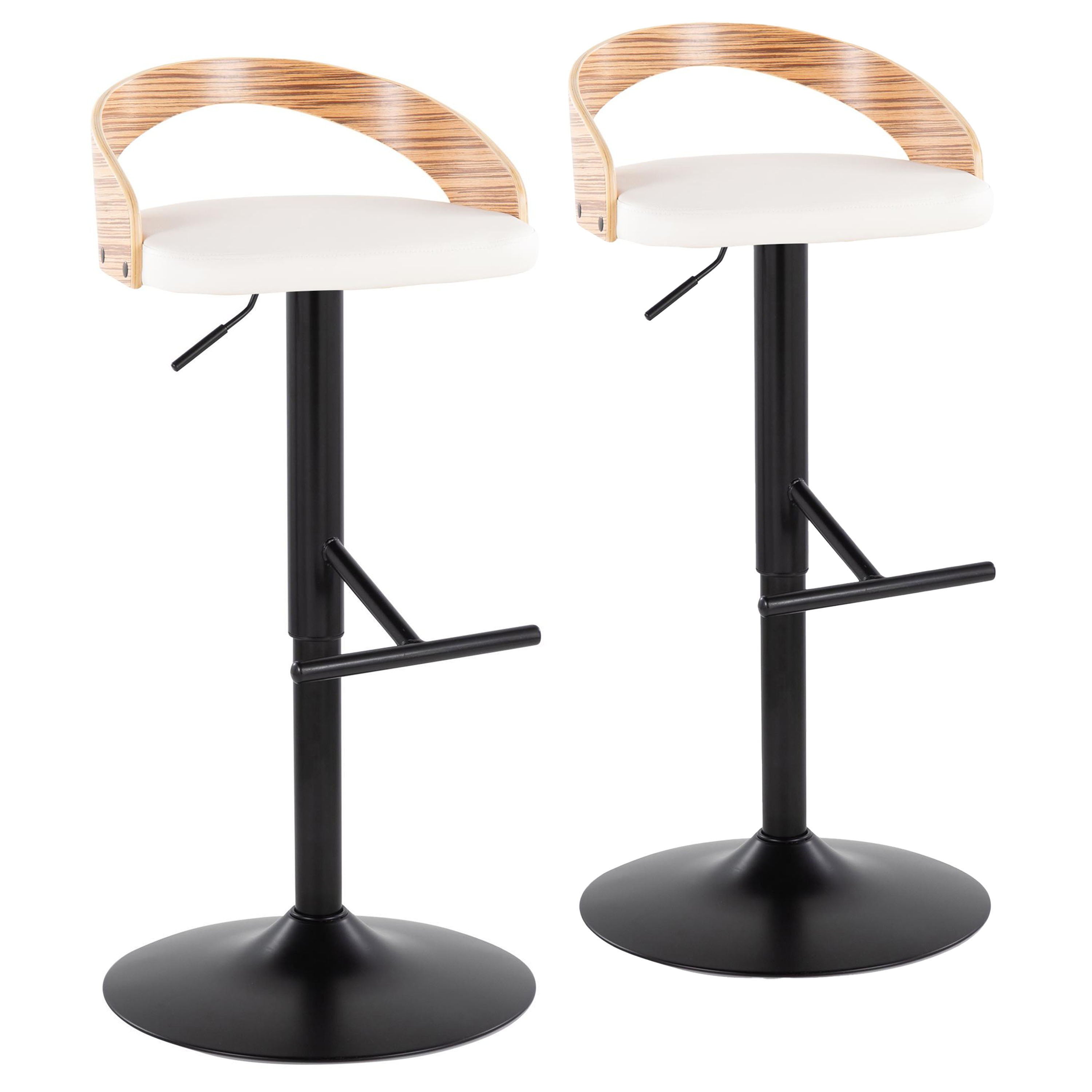 Grotto - Contemporary Adjustable Barstool With Swivel &amp; Straight T Footrest (Set of 2)