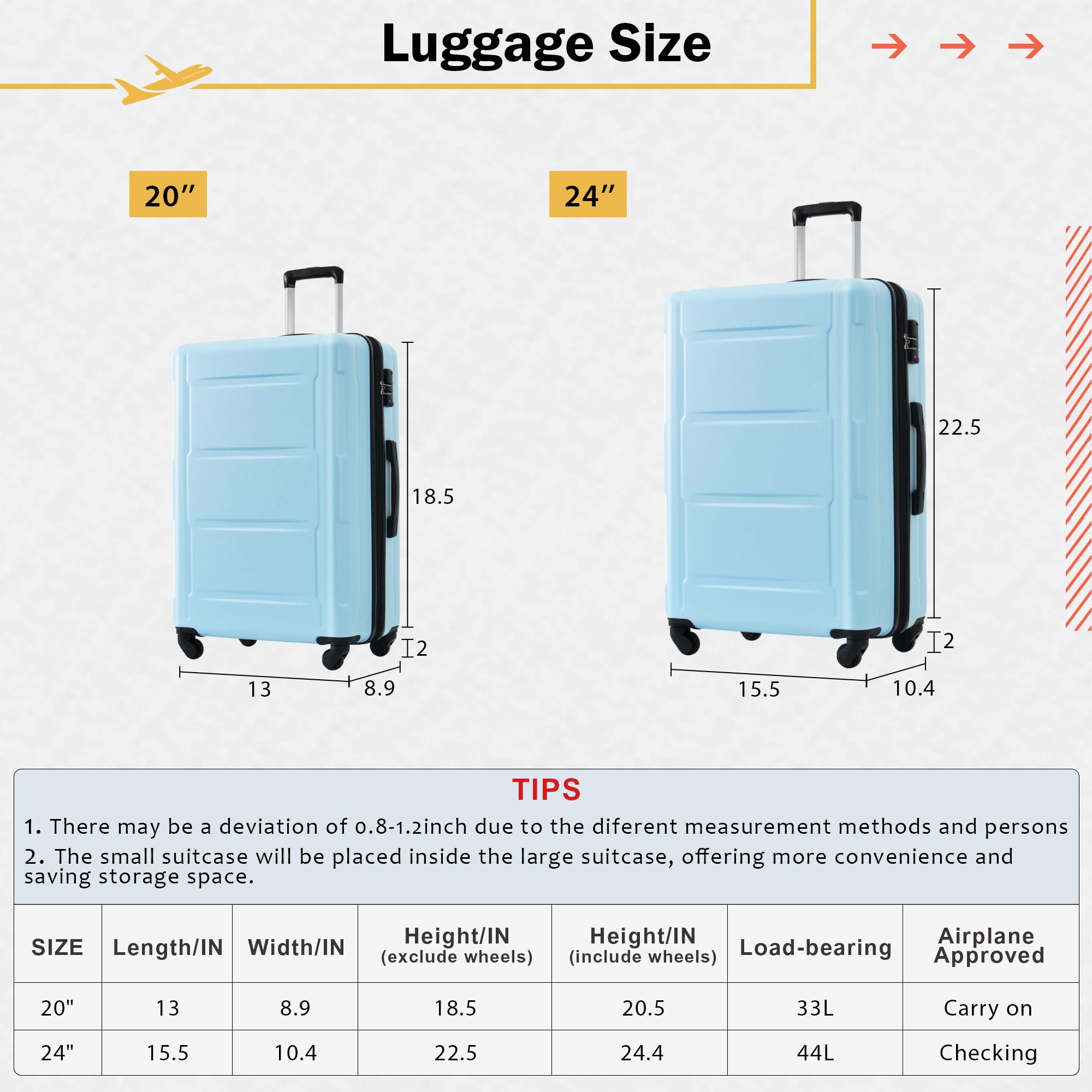 2 Piece Luggage Set With Bags Expanable Spinner Wheels ABS Lightweight Suitcase With Tsa Lock 20&quot; / 24&quot;