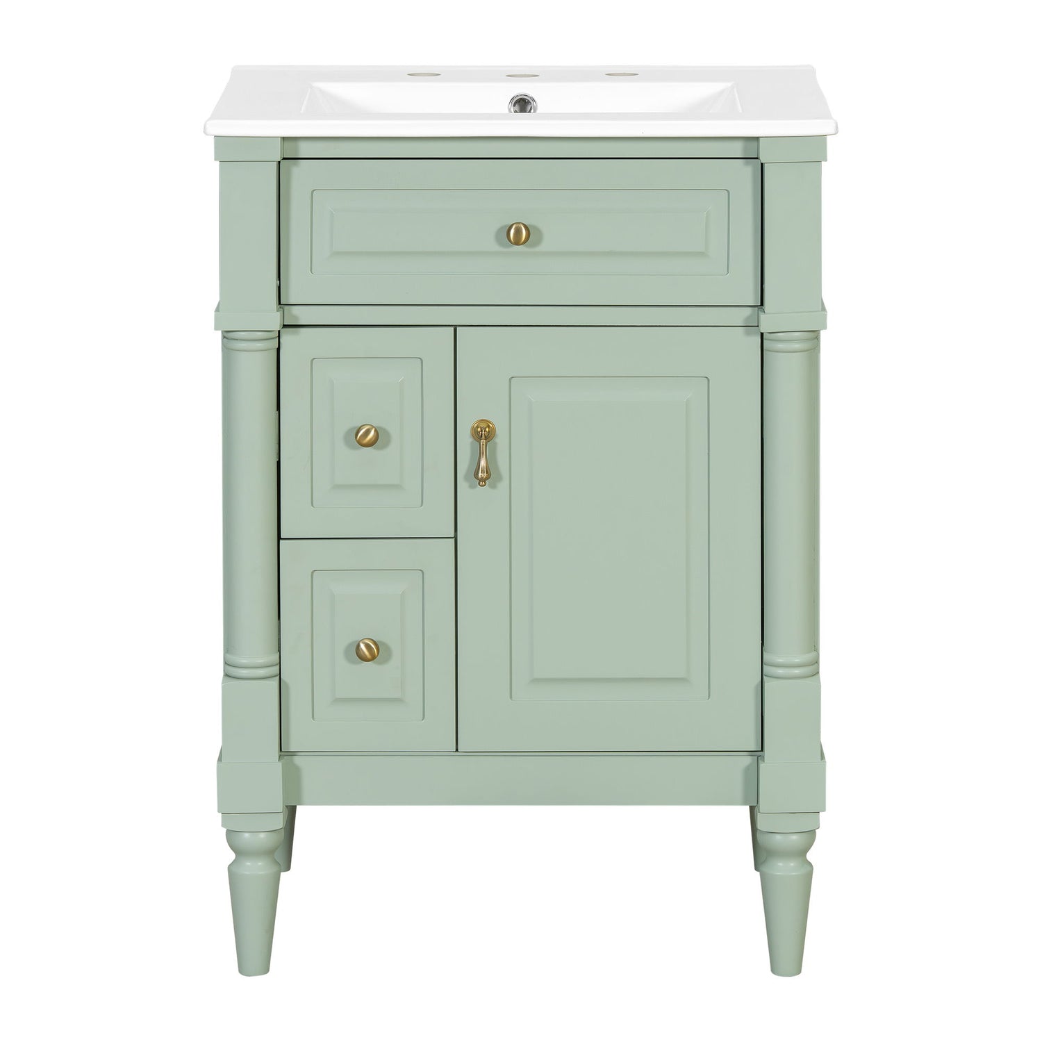 Freestanding Bathroom Vanity With Sink, Adjustable Shelf &amp; Flip Drawer