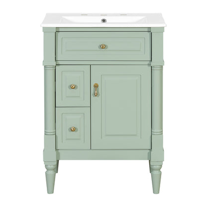 Freestanding Bathroom Vanity With Sink, Adjustable Shelf &amp; Flip Drawer