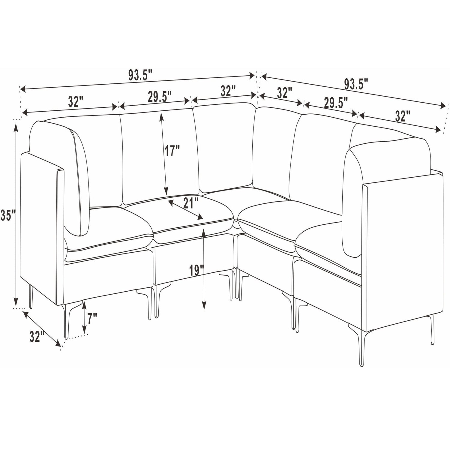 Upholstered Modular Sectional With Tall Legs