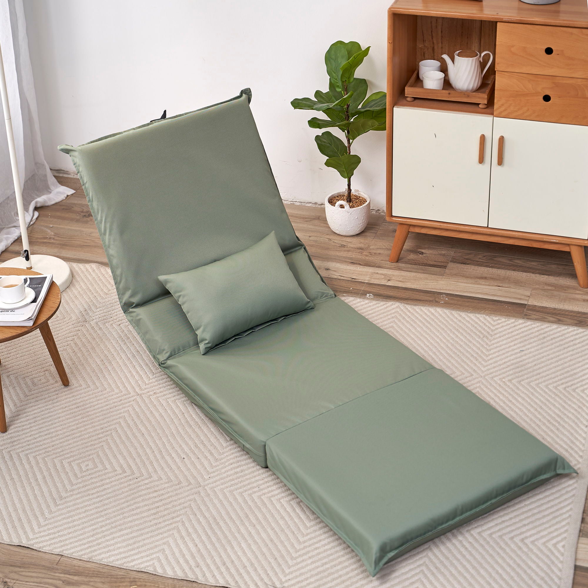 Foldable Portable Camping Chair With Carry Bag 14 Position Adjustable Recliner For Adults Cotton &amp; Metal Frame For Outdoor Travel, Picnic, Or BBQ - Light Green