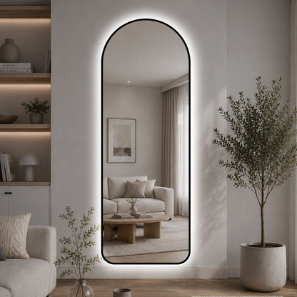 65" X 24" Arched LED Full Length Mirror With Frame, 3 Color Temperatures &amp; Stepless Dimming - Black