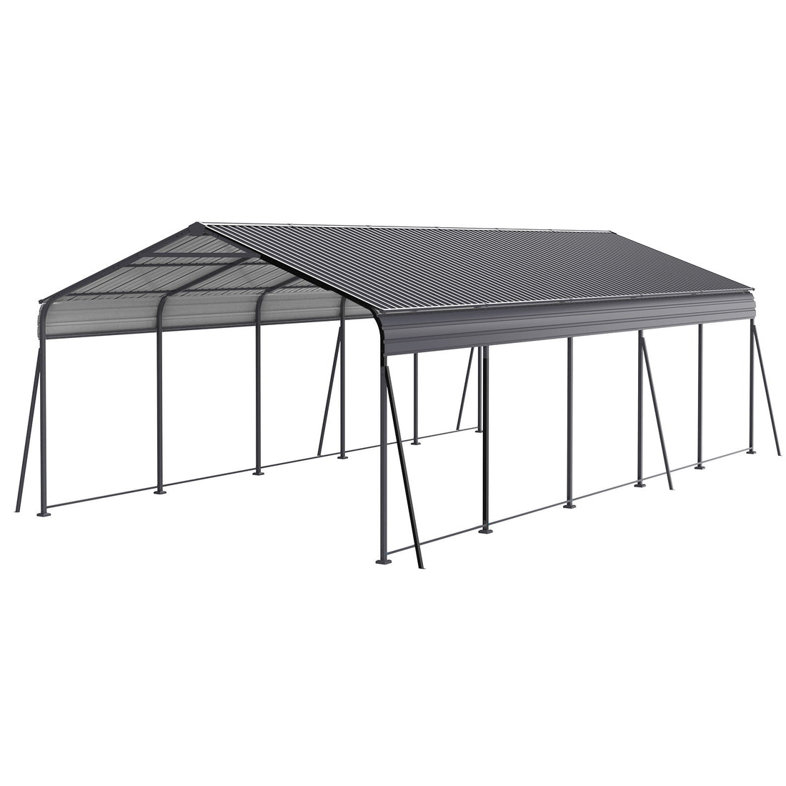 Metal Carport 13 X 26.5 Ft Heavy Duty With Galvanized Steel Roof Metal Garage Canopy With Galvanized Steel Roof &amp; Frame Car Tent Outdoor Storage Shed For Car Boats And Truck - Gray
