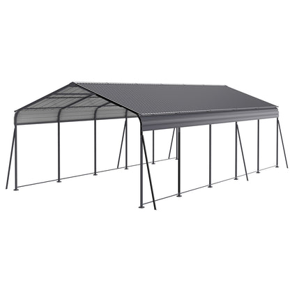 Metal Carport 13 X 26.5 Ft Heavy Duty With Galvanized Steel Roof Metal Garage Canopy With Galvanized Steel Roof &amp; Frame Car Tent Outdoor Storage Shed For Car Boats And Truck - Gray