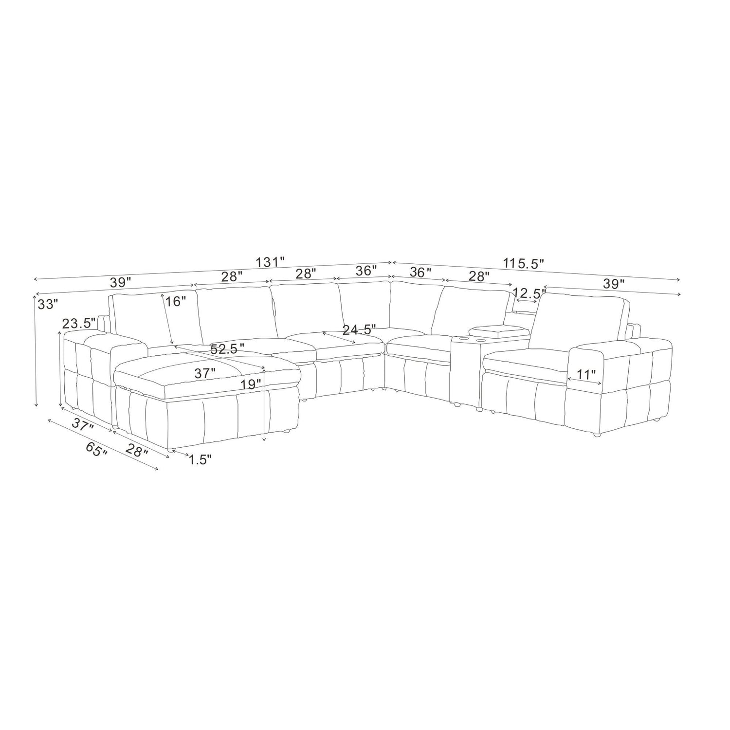 Modular Sectional With Large Square Arms, Custom Configuration