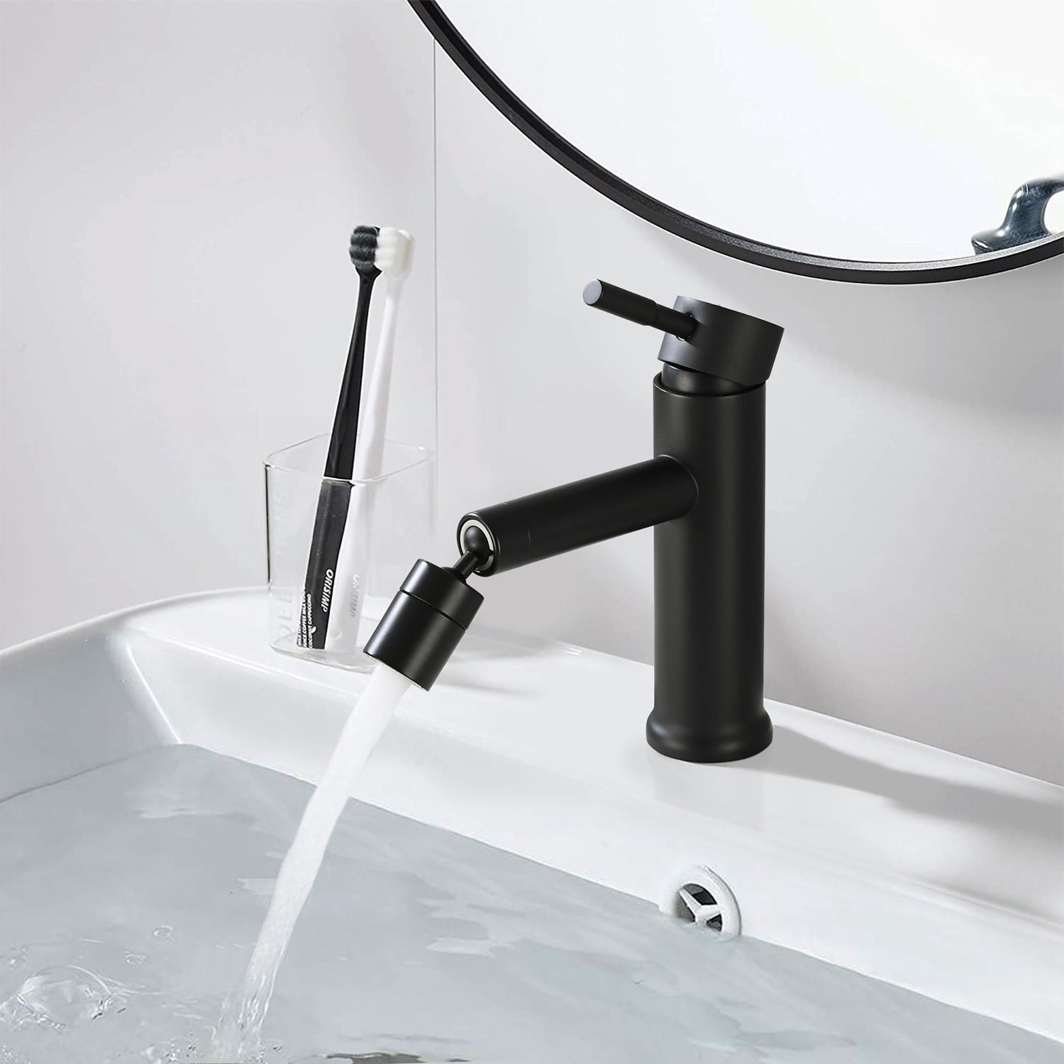 2 Mode Bathroom Faucet With 360 Degree Rotating Aerator For Sink