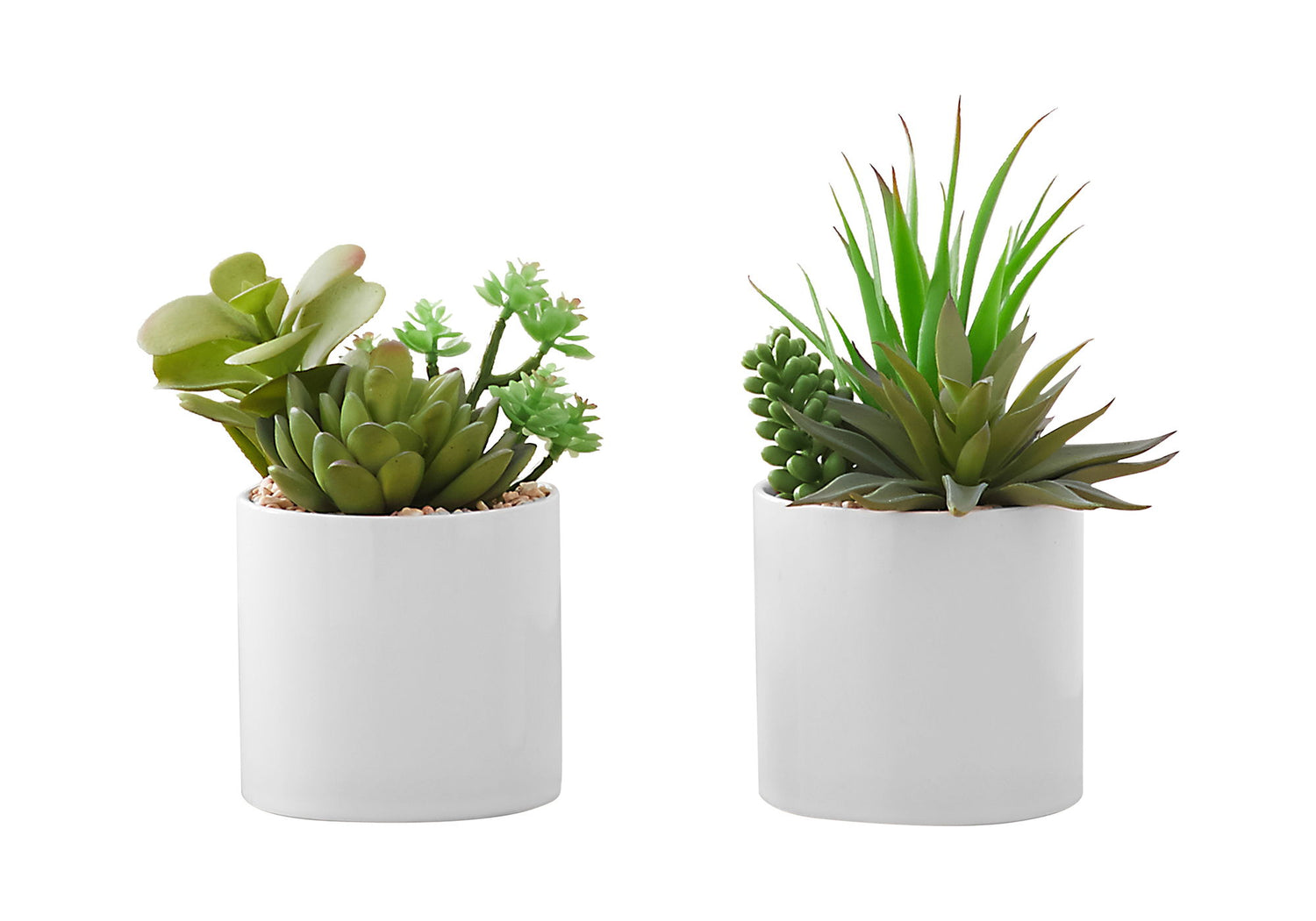 7&quot; Tall, Artificial Plant, Succulent, Indoor, Faux, Fake, Table, Greenery, Potted, Decorative (Set of 2) - Green / White