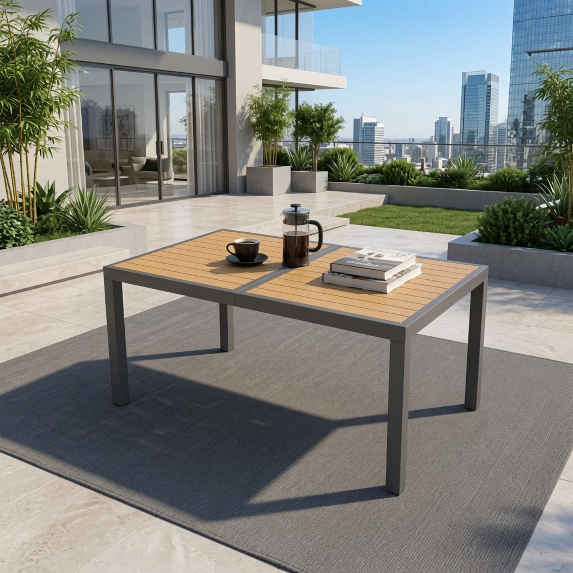 Rectangle Outdoor Patio Table With Slatted Top - Gray