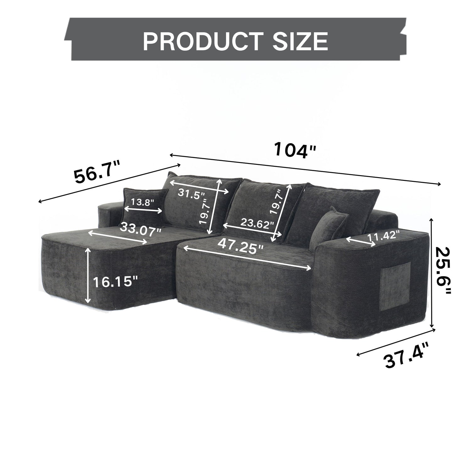 L-Shaped Sectional Sofa Couch With Chaise, Extra Deep Seats