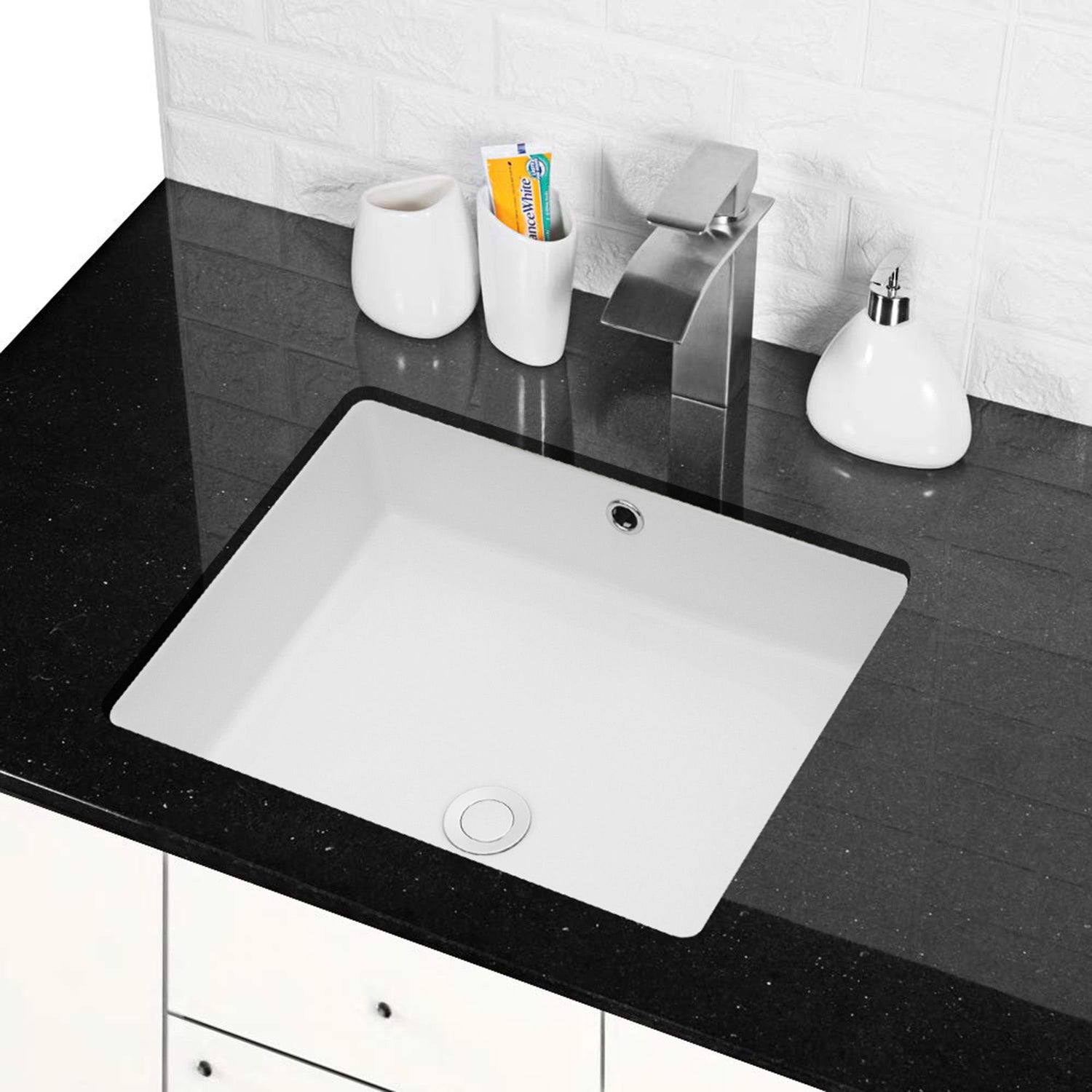 Modern Rectangular Undermount Bathroom Sink With Overflow Ceramic