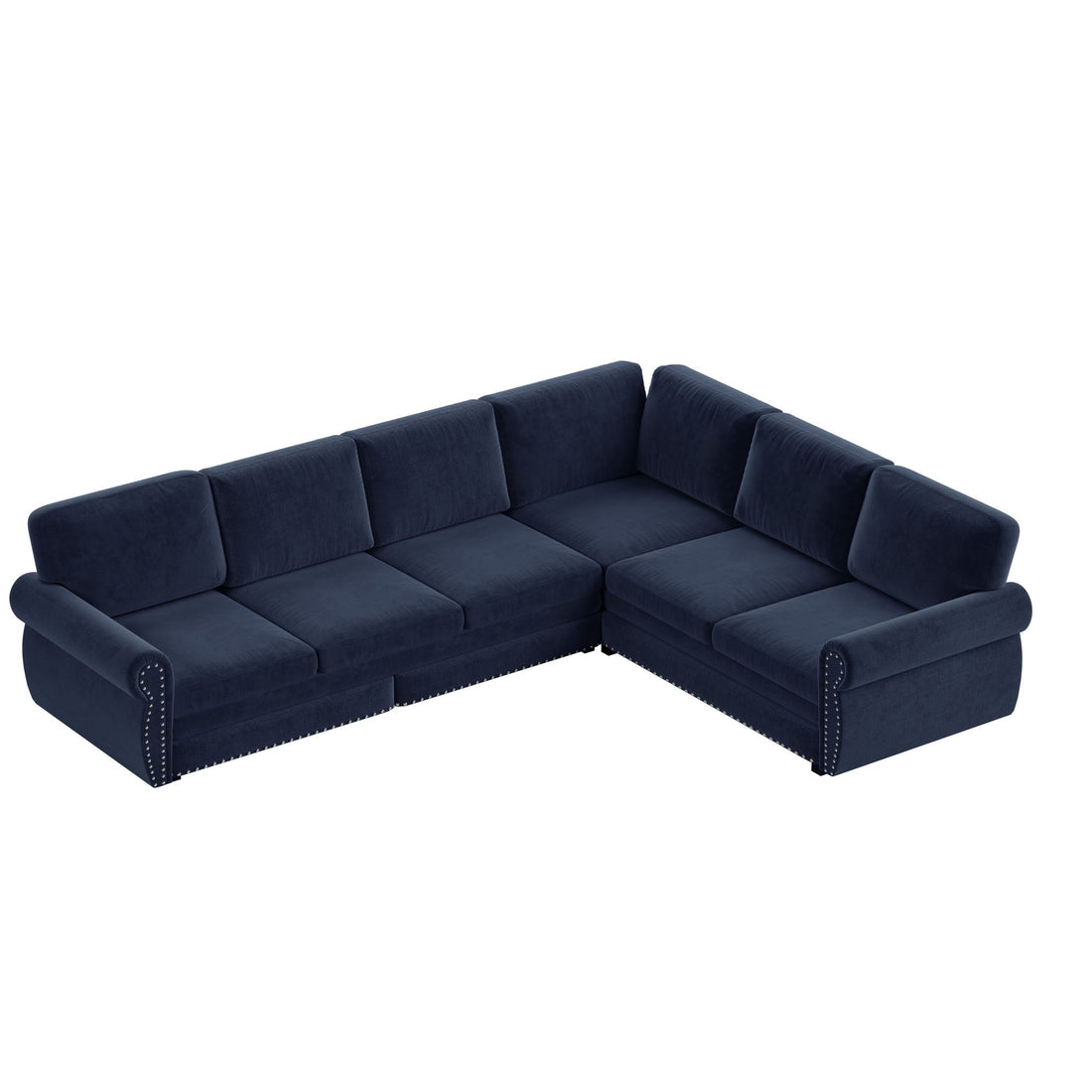 L-Shaped Sofa Couch With Pull Out Bed With Nailhead Trim &amp; Rolled Arm