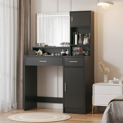 Vanity Desk With Mirror And LED Light Strip, Dressing Table With Large Drawer, 3 Level Storage Dresser &amp; 3 Lighting Modes Adjustable Brightness, Suitable For Bedroom