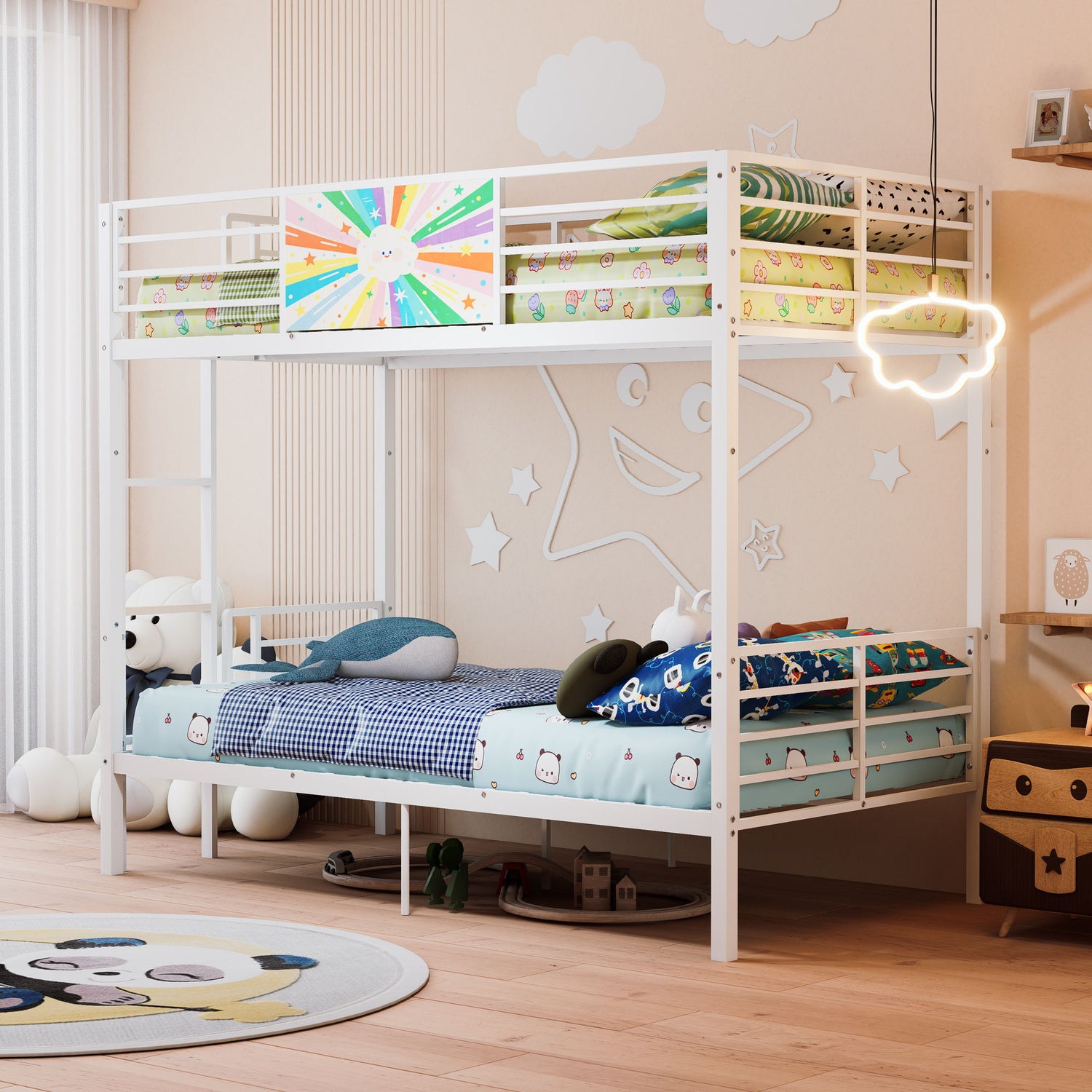 Bunk Bed, Convertible To 2 Separate Twin Size Beds &amp; Full Length Guardrail &amp; Ladder, No Box Spring Needed - White