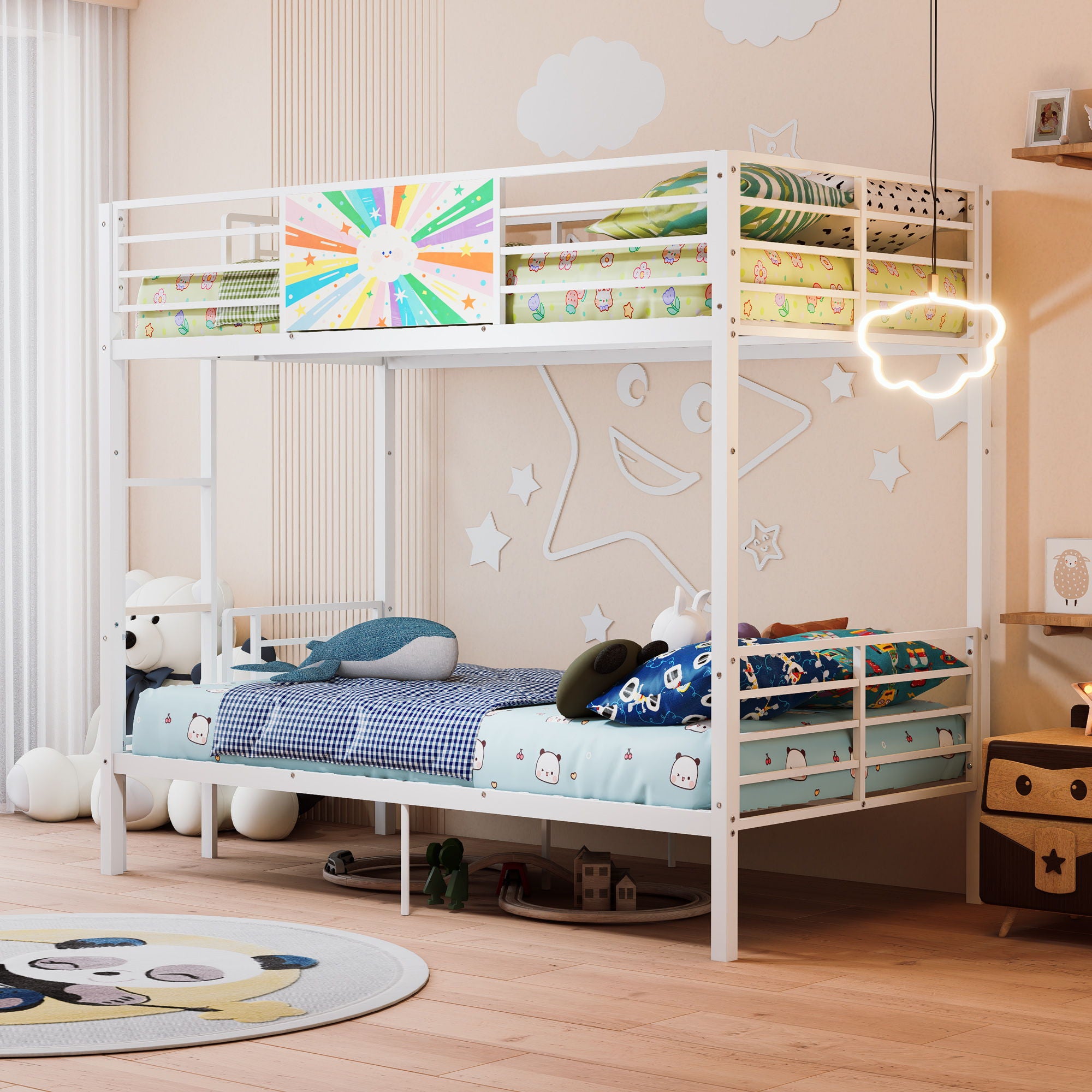 Bunk Bed, Convertible To 2 Separate Twin Size Beds &amp; Full Length Guardrail &amp; Ladder, No Box Spring Needed - White