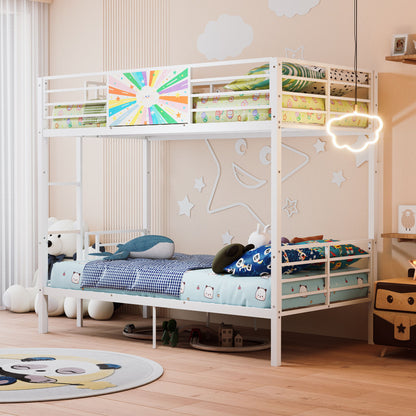 Bunk Bed, Convertible To 2 Separate Twin Size Beds &amp; Full Length Guardrail &amp; Ladder, No Box Spring Needed - White