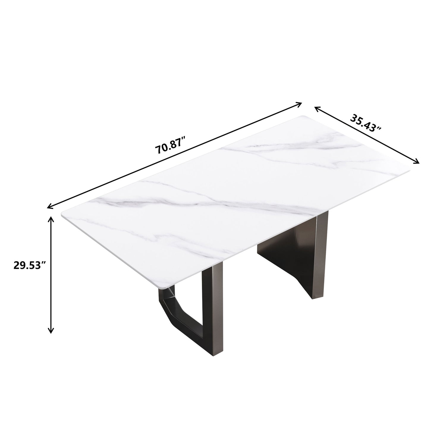 70.87&quot; Modern Artificial Stone White Straight Edge Black Metal Leg Dining Table - White / Black