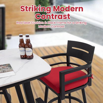5 Pieces Outdoor Patio Bar Set, Rounded Square Sintered Stone Table &amp; 4 Swivel Bar Chairs