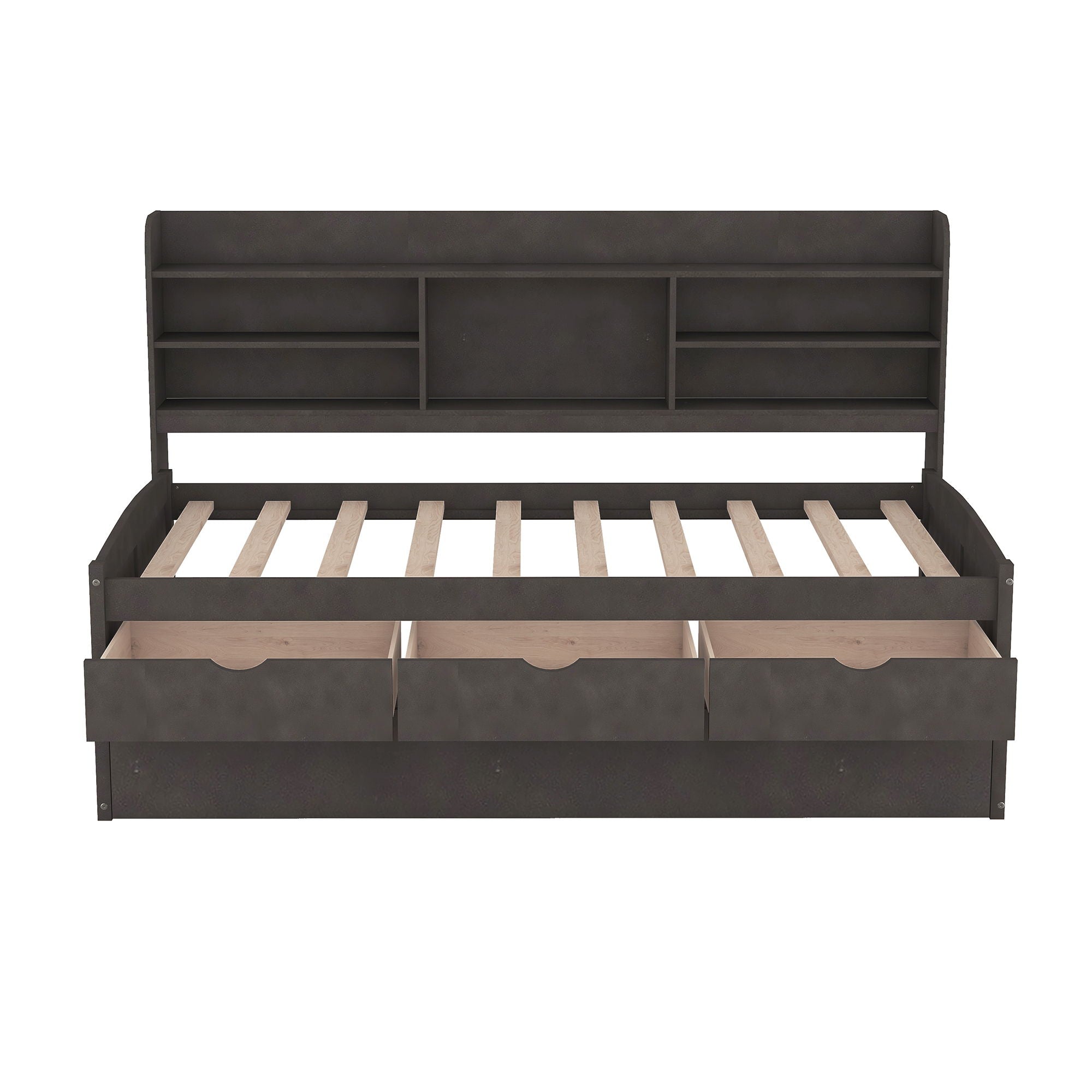 Captain Bed With Built In Bookshelves, 3 Storage Drawers, And Trundle