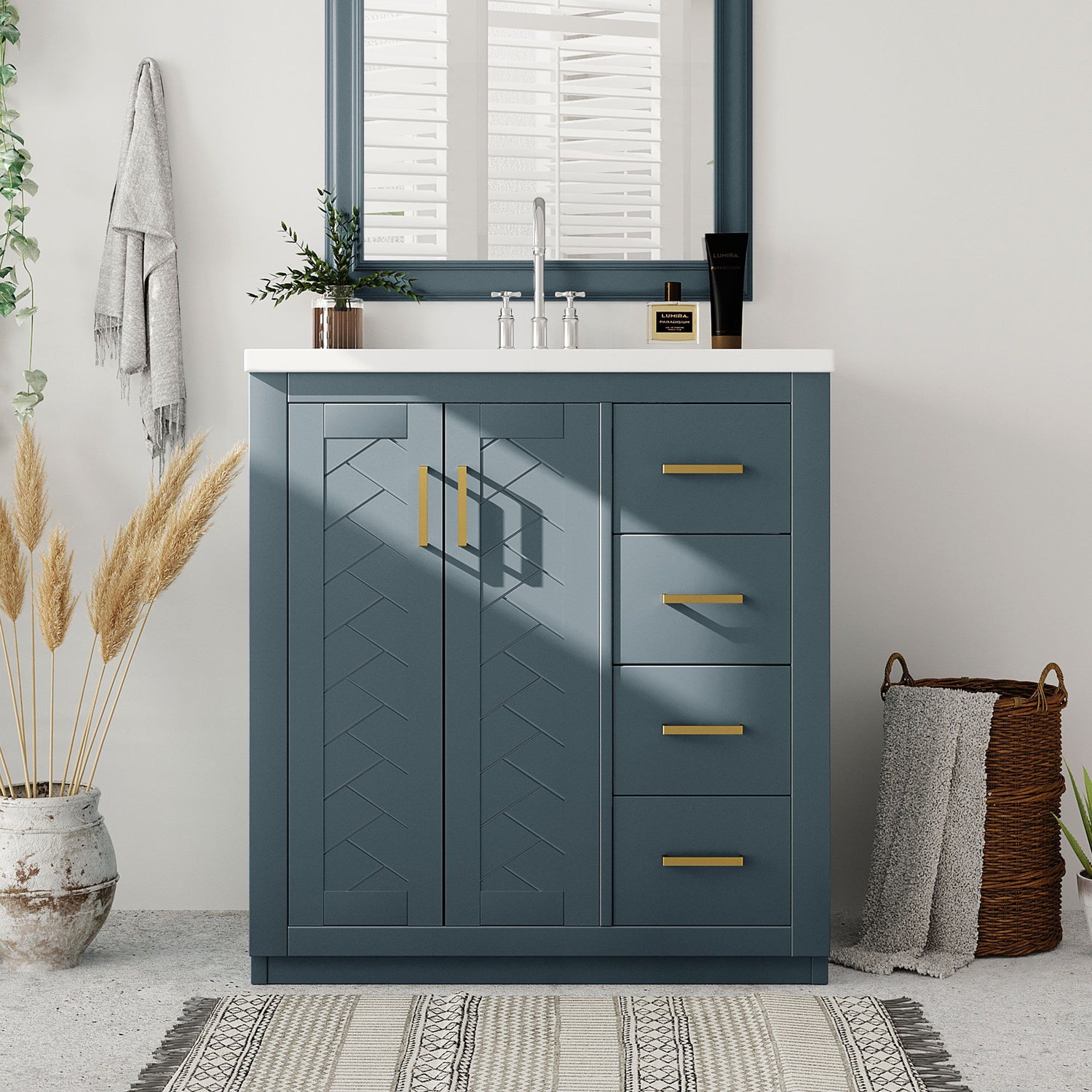 Retro Style Bathroom Vanity With 3 Drawers &amp; Soft-Closing Doors