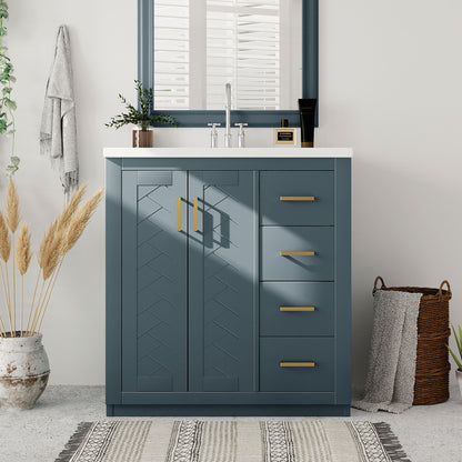 Retro Style Bathroom Vanity With 3 Drawers &amp; Soft-Closing Doors