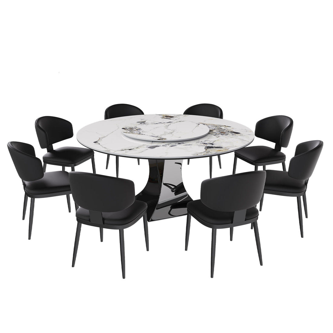 Round Dining Table With 6 Chairs Set - Silver