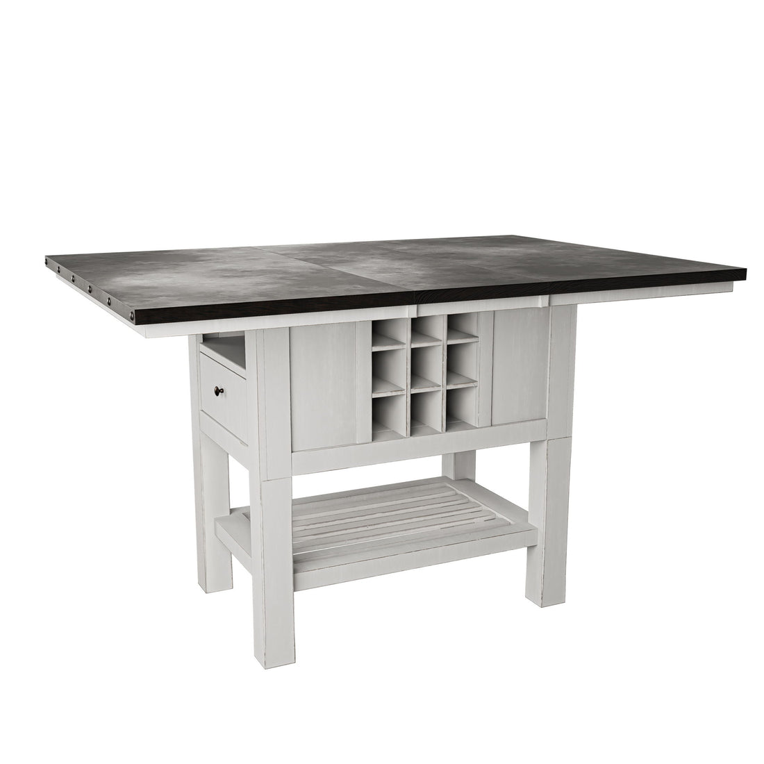 Counter Height Dining Table With 2 Leaves, Under Table Storage - Antique White / Gray