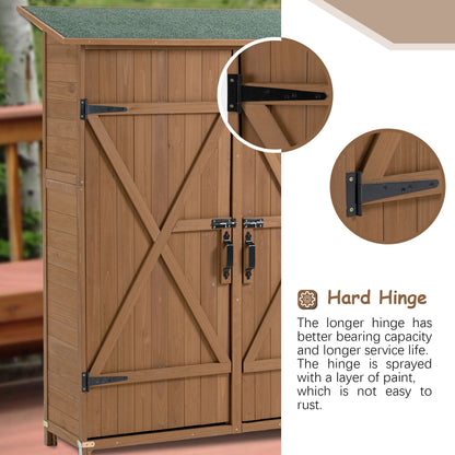 Outdoor Storage Shed With Lockable Door, Wooden Tool Storage Shed With Detachable Shelves &amp; Pitch Roof
