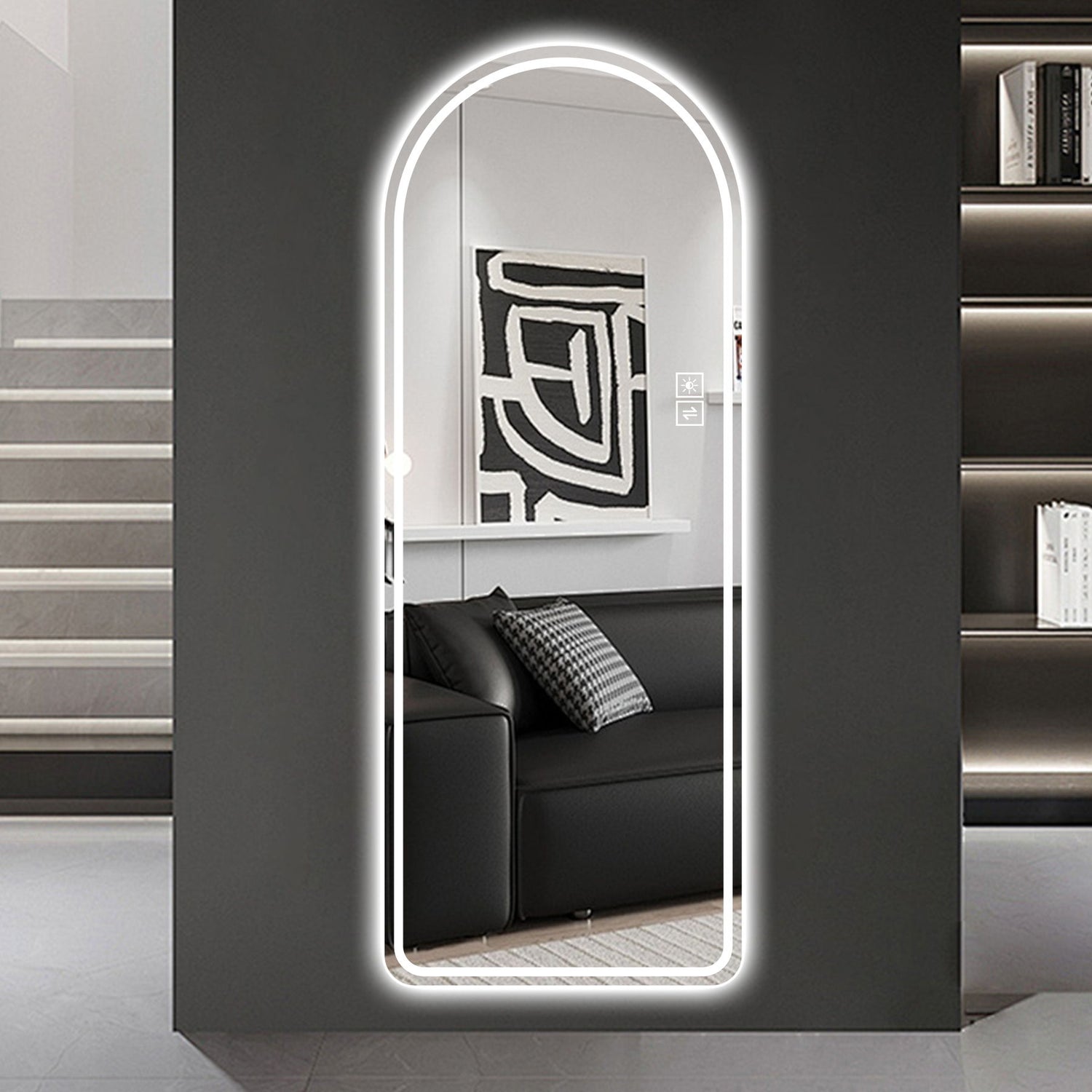 Arch Design LED Full Length Mirror, Dimmable, High Definition, Explosion Proof, 65&quot; X 21&quot; - Silver