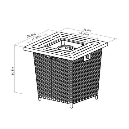 28&quot; Wicker Square Fire Pit Table - Black Brown