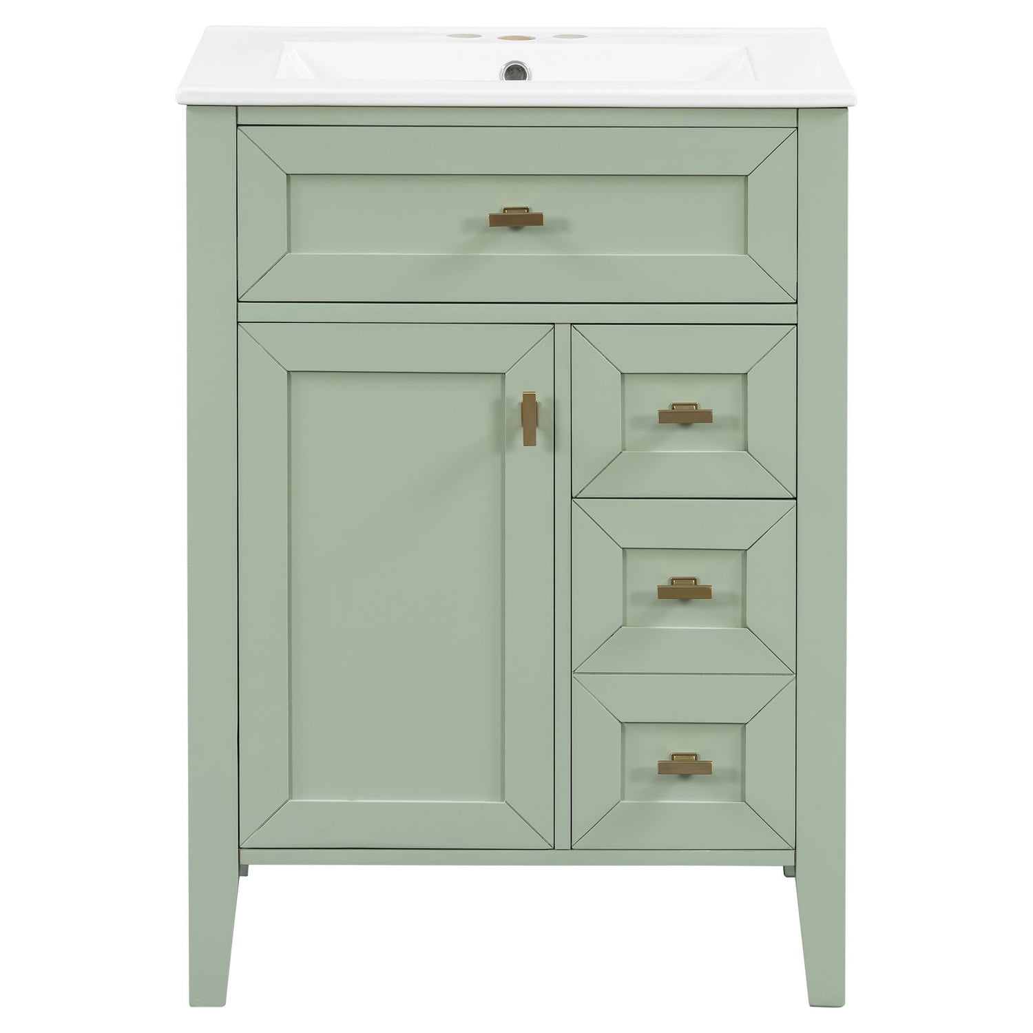 Bathroom Vanity With Sink, 3 Drawers &amp; Cabinet With 2 Tier Door Storage Rack, Soft Close Doors &amp; Drawers