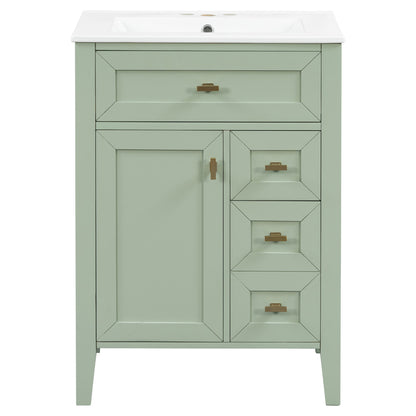 Bathroom Vanity With Sink, 3 Drawers &amp; Cabinet With 2 Tier Door Storage Rack, Soft Close Doors &amp; Drawers