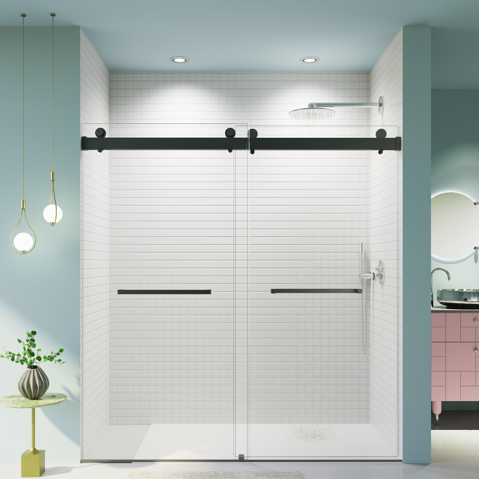 Frameless Double Sliding Soft-Close Shower Door, 3 / 8&quot; (10Mm) Thick SGCC Tempered Glass Door, Matte