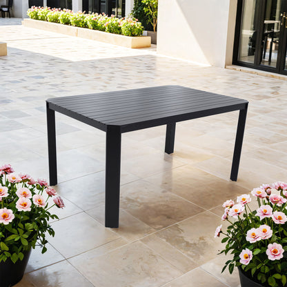 Modern Outdoor Table With Alternating Wide And Narrow Slats, Angled Corners, 2&quot; Big Umbrella Hole, And Adjustable Non Slip Pads - Bourbon Brown