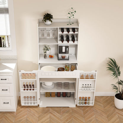 Modern Farmhouse Buffet Cabinet With Hutch Kitchen Storage Sideboard With Drawers &amp; Barn Doors - White