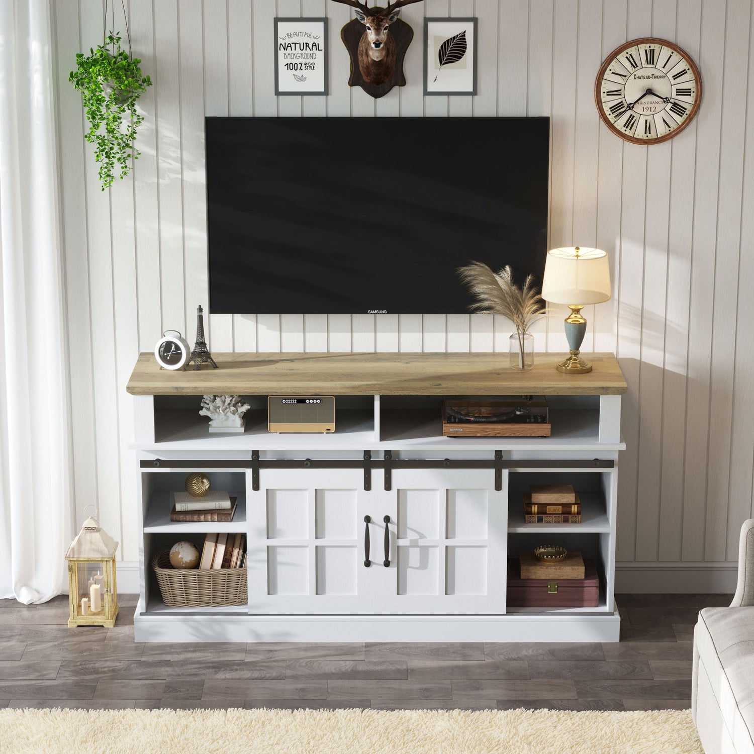 58&quot; TV Stand With Storage Cabinet And Shelves, TV Console Table Entertainment Center For Living Room, Bedroom - White