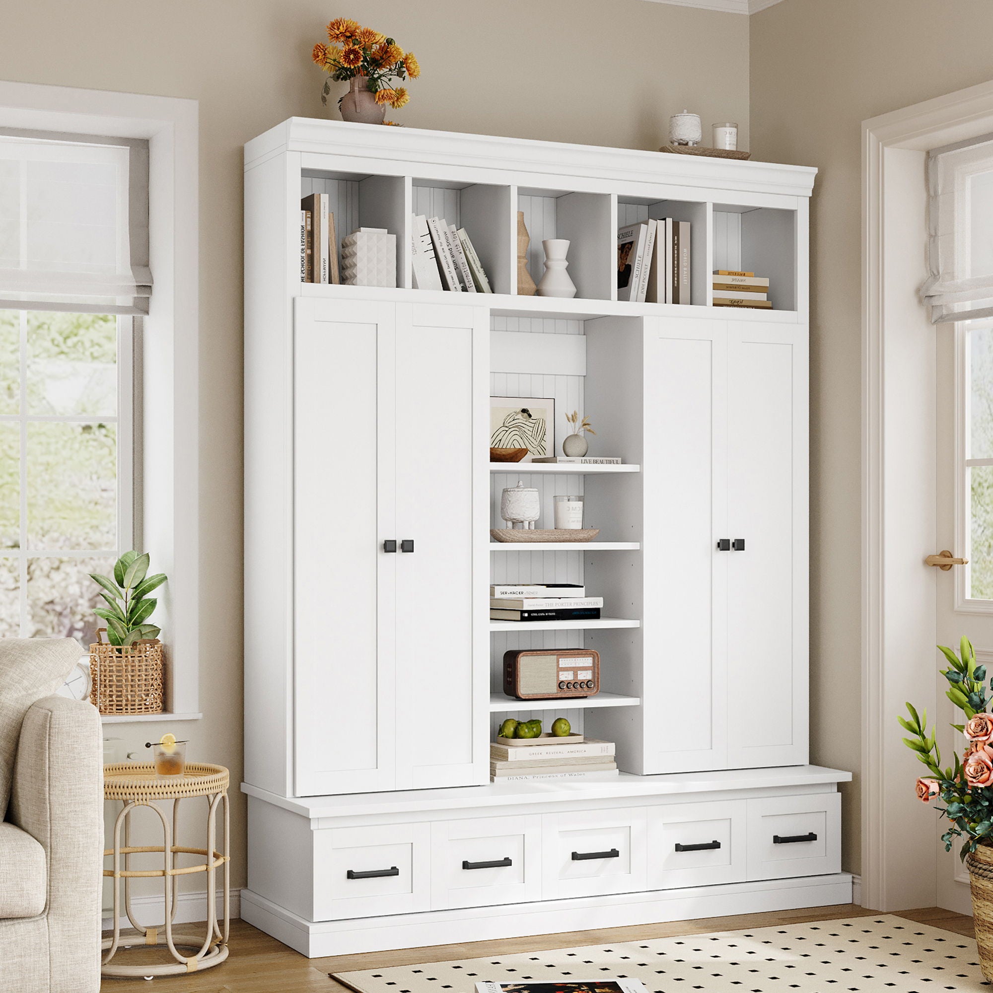 Hall Tree &amp; Bench And 5 Storage Cubbies